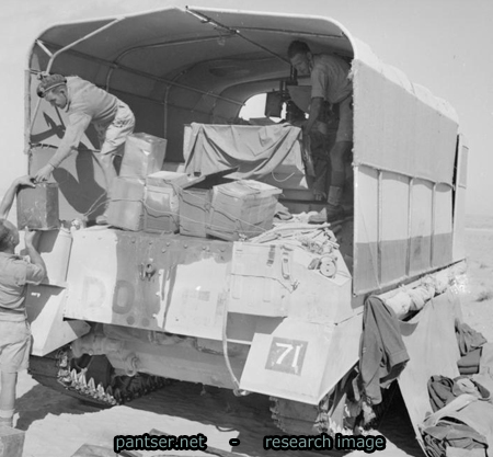 Disguised British Sherman tank, with sunscreen