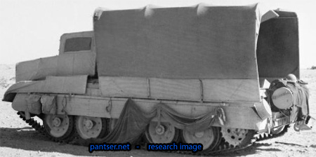 Disguised British Cruiser Tank, Centaur of Cromwell, with sunscreen